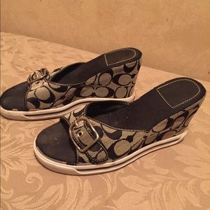 Black Coach Wedge Heal Shoes